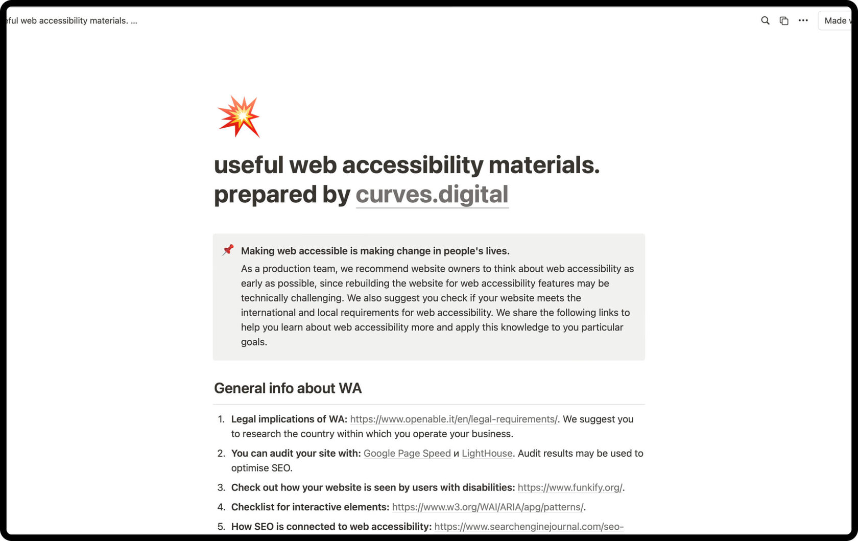 Curves: useful Web Accessibility materials